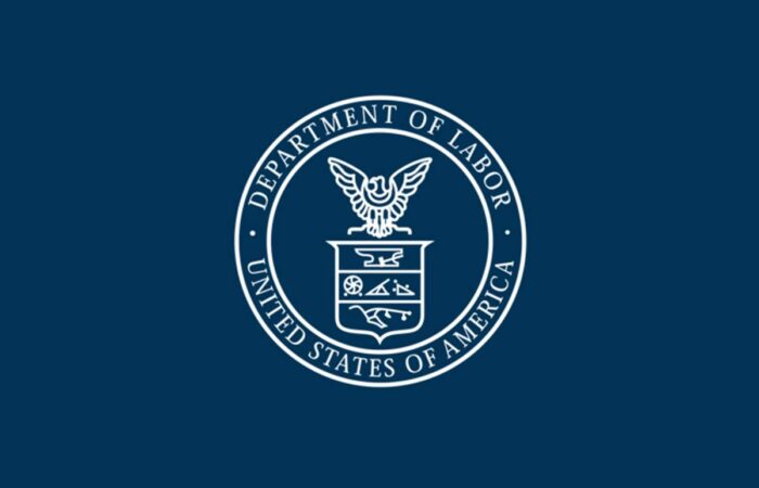 Department of Labor Logo overlaid on dark blue background