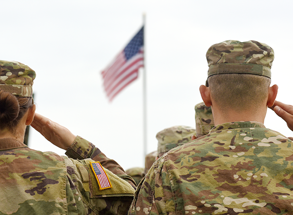 Photo of soldiers saluting the American flag