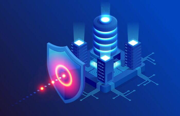 Graphic of a security shield protecting a data network